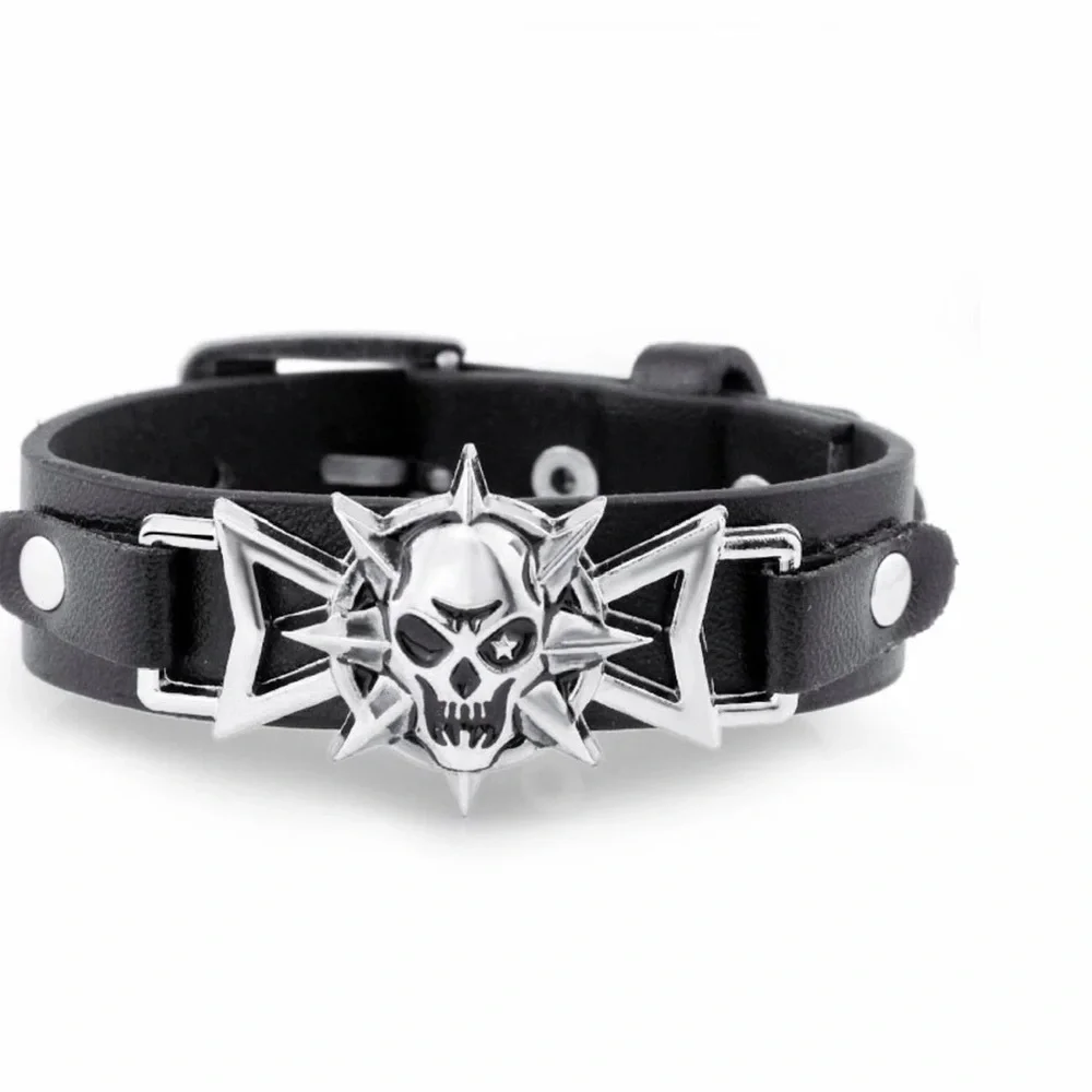 Skeleton Skull Punk Gothic Rock Leather Belt Buckle Bracelets For Men